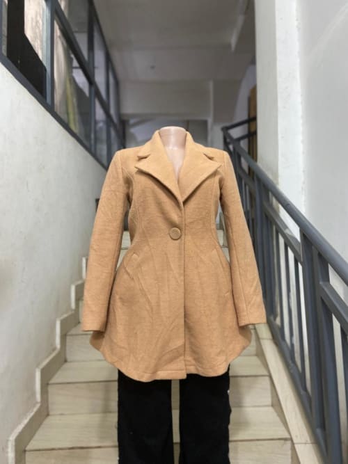 Camel Single Button Notched Lapel A Line Coat