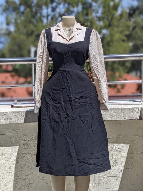 Contrast Shirt Pinafore Midi Dress