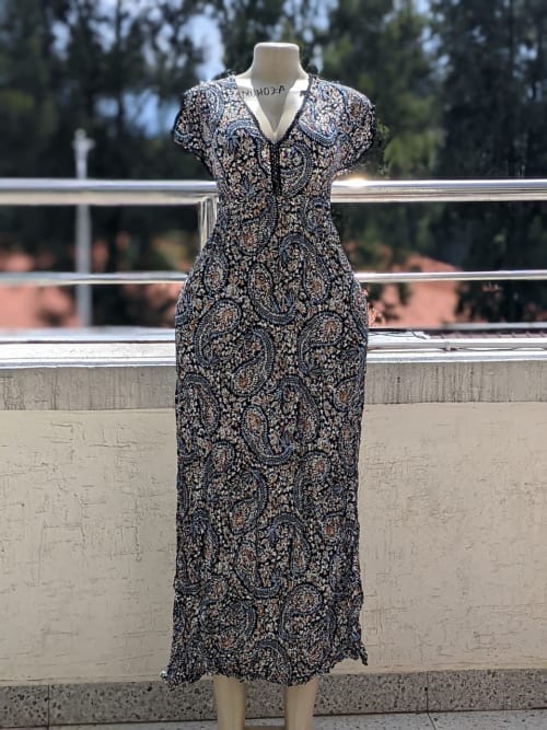 Paisley Print V-Neck Cap Sleeve Maxi Dress