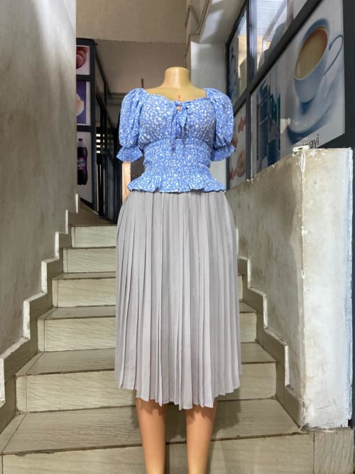Light Grey Pleated Midi Skirt
