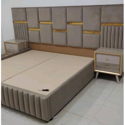 Modern Upholstered Platform Bed Frame With Paneled Headboard And Matching Nightstands