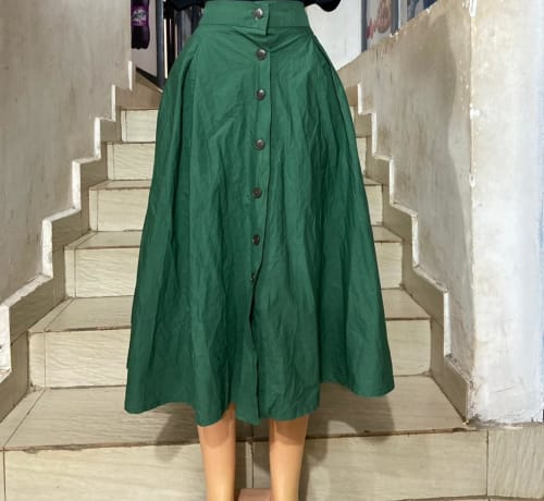 Emerald Green Button Front A Line Midi Skirt