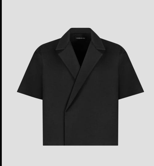 Boxy Twill Double-Breasted Short-Sleeve Shirt