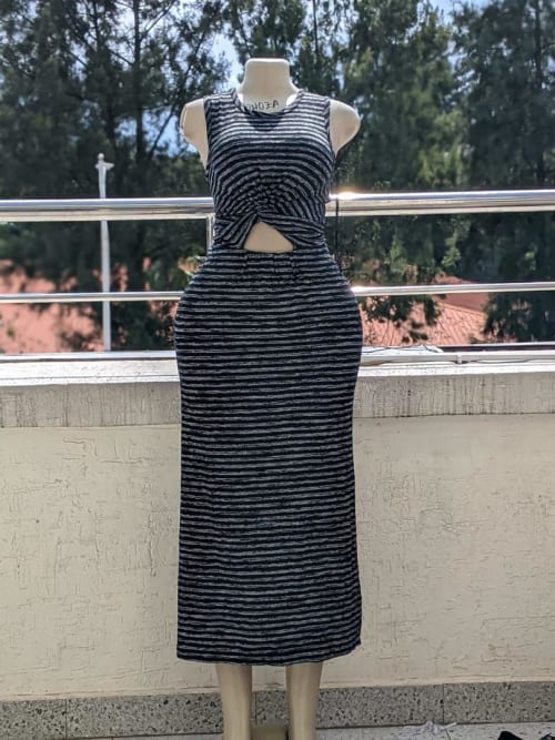 Sleeveless Striped Bodycon Dress with Waist Cut-Out